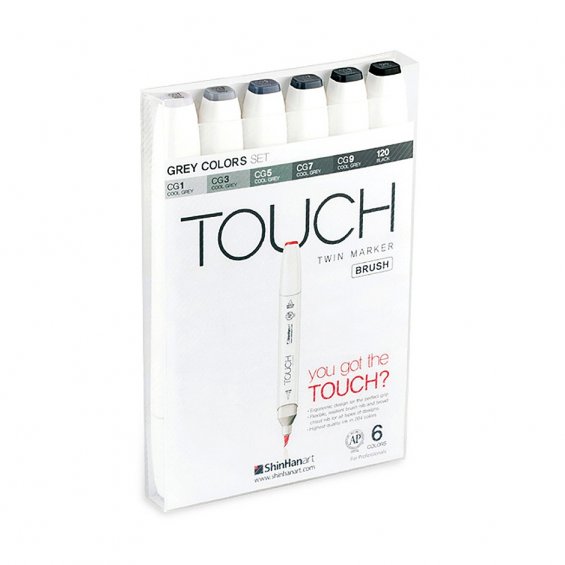 TOUCH Twin Marker Brush Set 6, Grey Colors