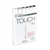 TOUCH Twin Marker Brush Set 6, Grey Colors