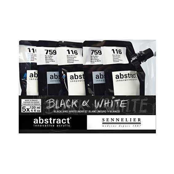 Sennelier Abstract Akrylfärg Black & White, 5-set