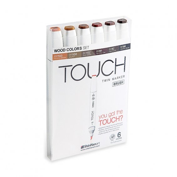 TOUCH Twin Marker Brush Set 6, Wood Colors